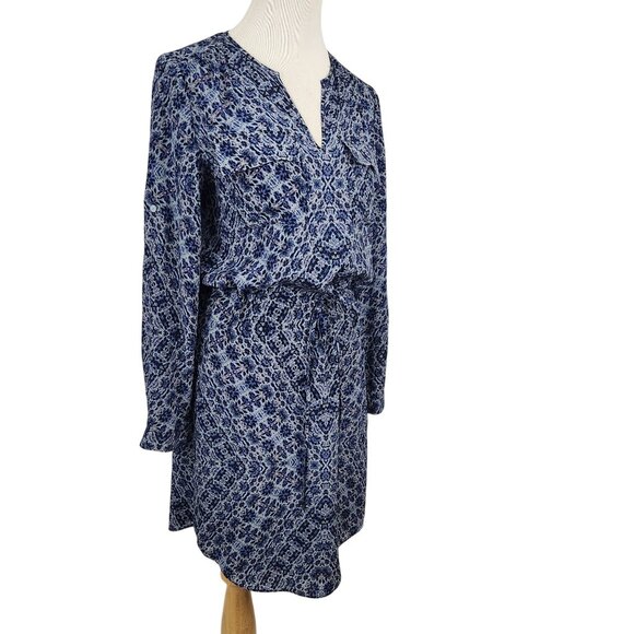 Rebecca Taylor Dress Women's 0 Silk V Neck Long Sleeve Mini Blue Floral Pockets - Picture 2 of 15